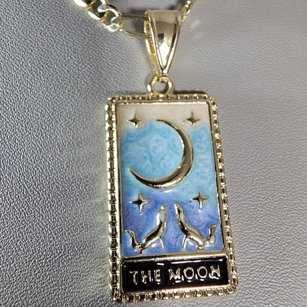 Gold Tone and Blue Moon Pendant Necklace